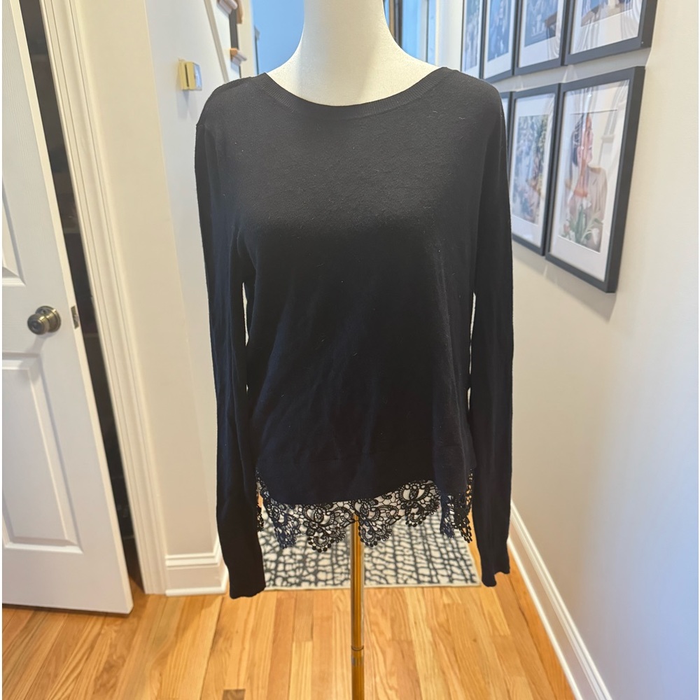 Lord & Taylor Black Lace Hem Sweater - Picture 2 of 7